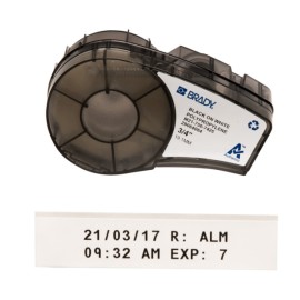 Etiqueta continua de propileno 3/4″ 0.75W in x 21L ft Negro en Blanco