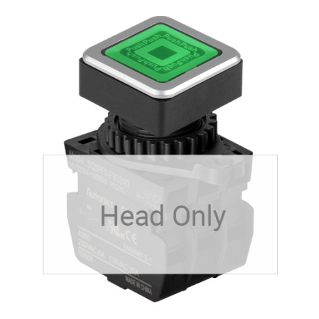SQ3PFS-P3G CABEZAL DE BOTON CUADRADO ILUMINADO 30MM VERDE CON ADAPTADOR