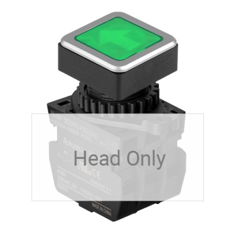 SQ3PFS-P3GU CABEZAL DE BOTON CUADRADO ILUMINADO 30MM VERDE CON ADAPTADOR FLECHAS